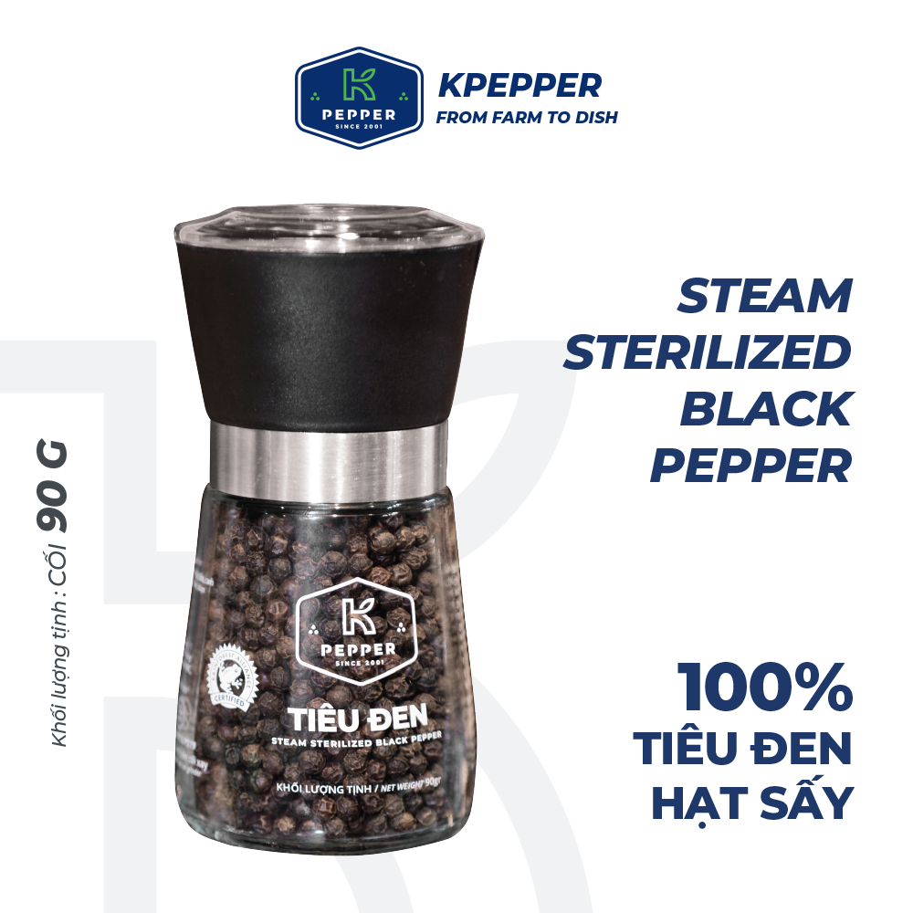 Tiêu đen sạch nguyên chất K Pepper 90g kèm cối xay tiêu tiện lợi KPHUCSINH - Hàng Chính Hãng
