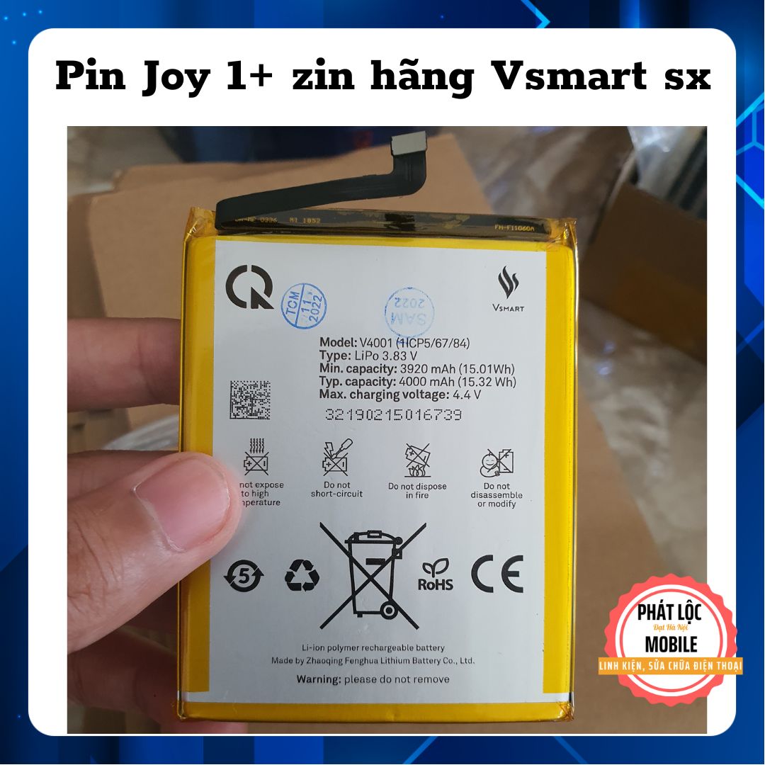Pin vsmart joy 1 plus zin chính hãng, dung lượng 4000mah, mã pin v4001, bảo hành 3 tháng