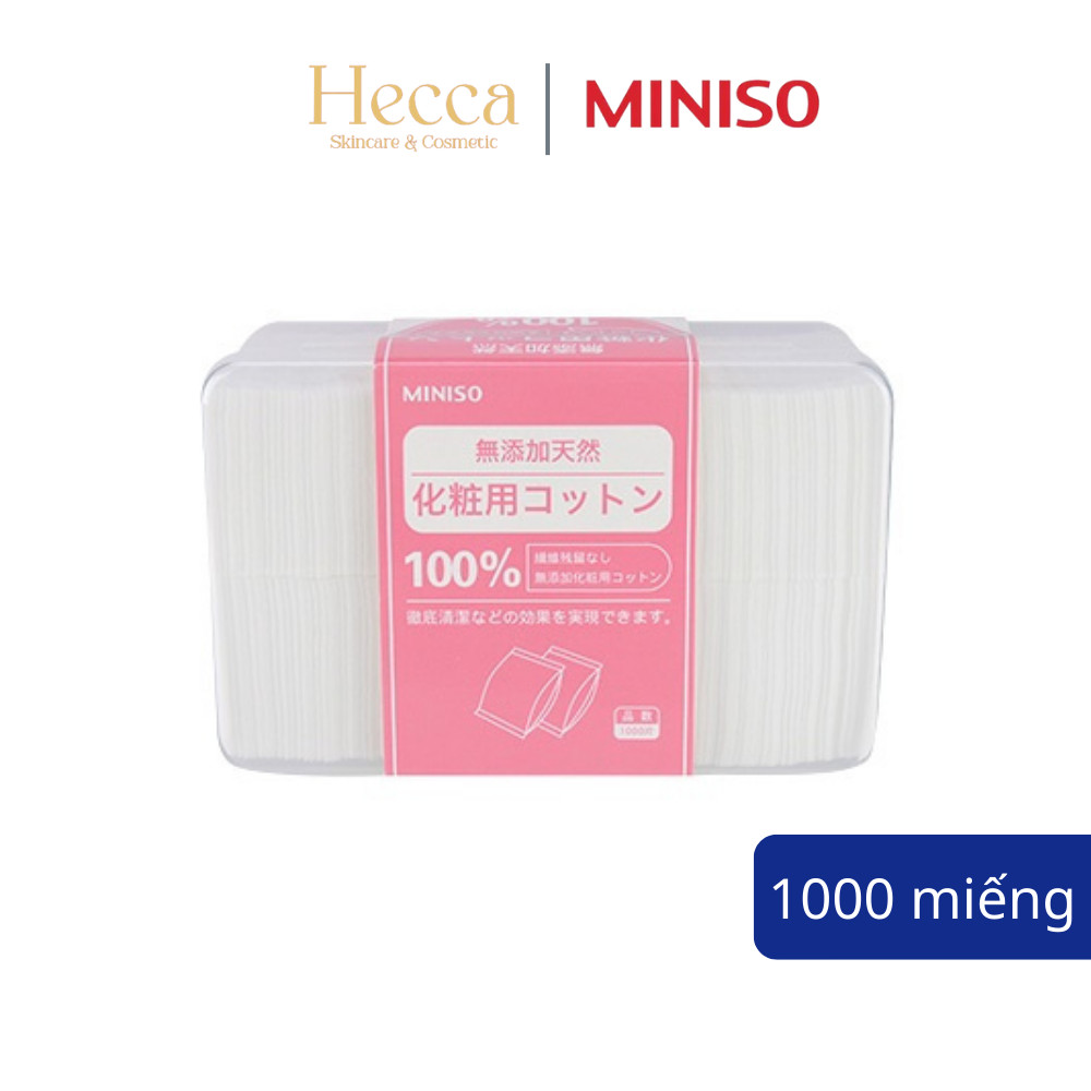 Bông tẩy trang Miniso 1 Lớp chính hãng xuất xứ Nhật Bản, Dùng Đắp Toner, An Toàn Cho Da 1000 miếng - Hecca
