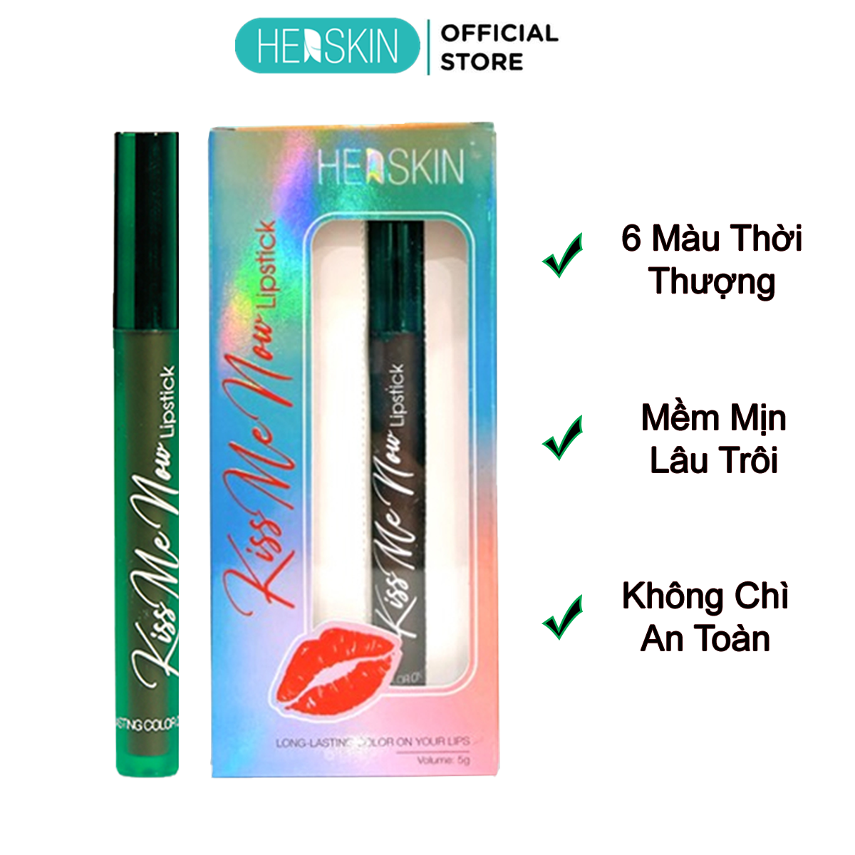 Son Kem Lì HerSkin 5g màu hồng cam nâu đỏ lên màu chuẩn đẹp siêu mịn Kiss Me Now Lipstick