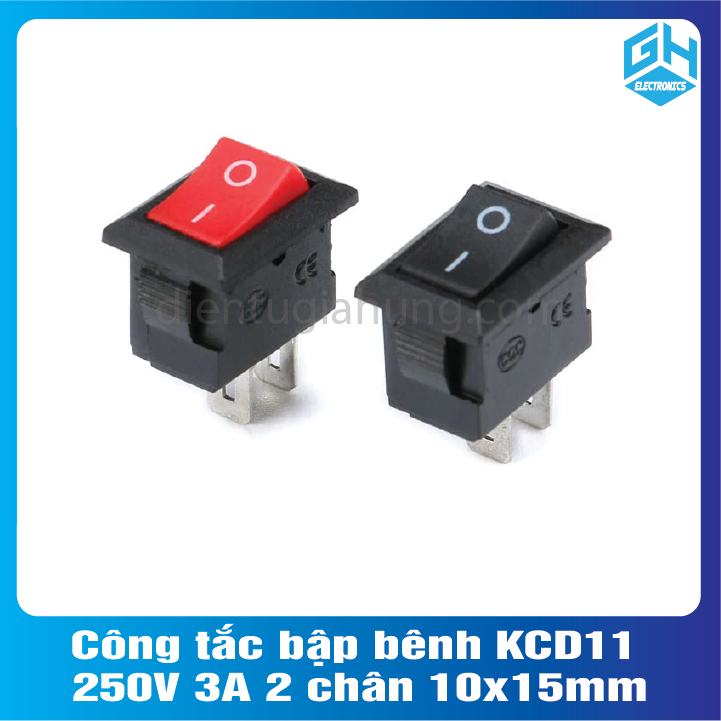 Công tắc bập bênh kcd11 250v 3a 2 chân 10x15mm