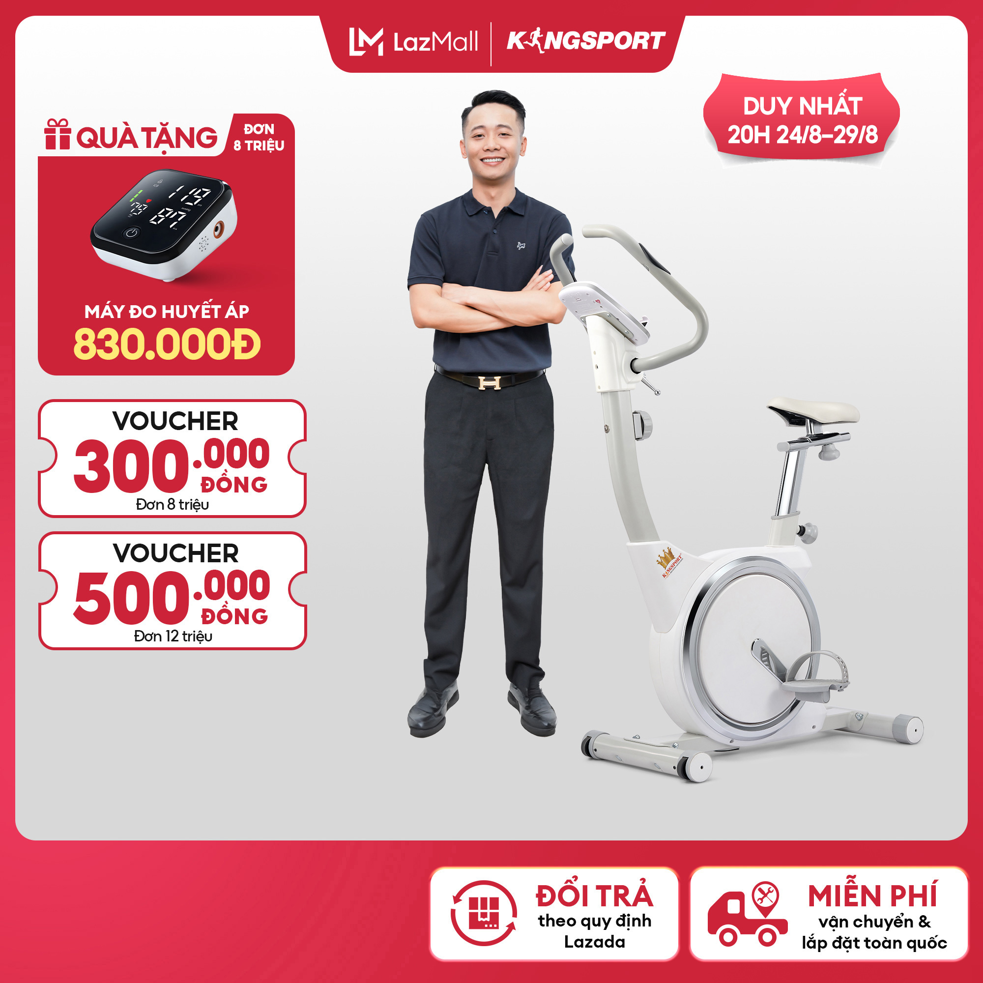 [Chỉ 25-29.8 | Tặng Gập bụng 600K] Xe đạp tập KINGSPORT KS-102 thiết kế hiện đại, kháng lực đa cấp độ, tích hợp đồng hồ đo lường chỉ số