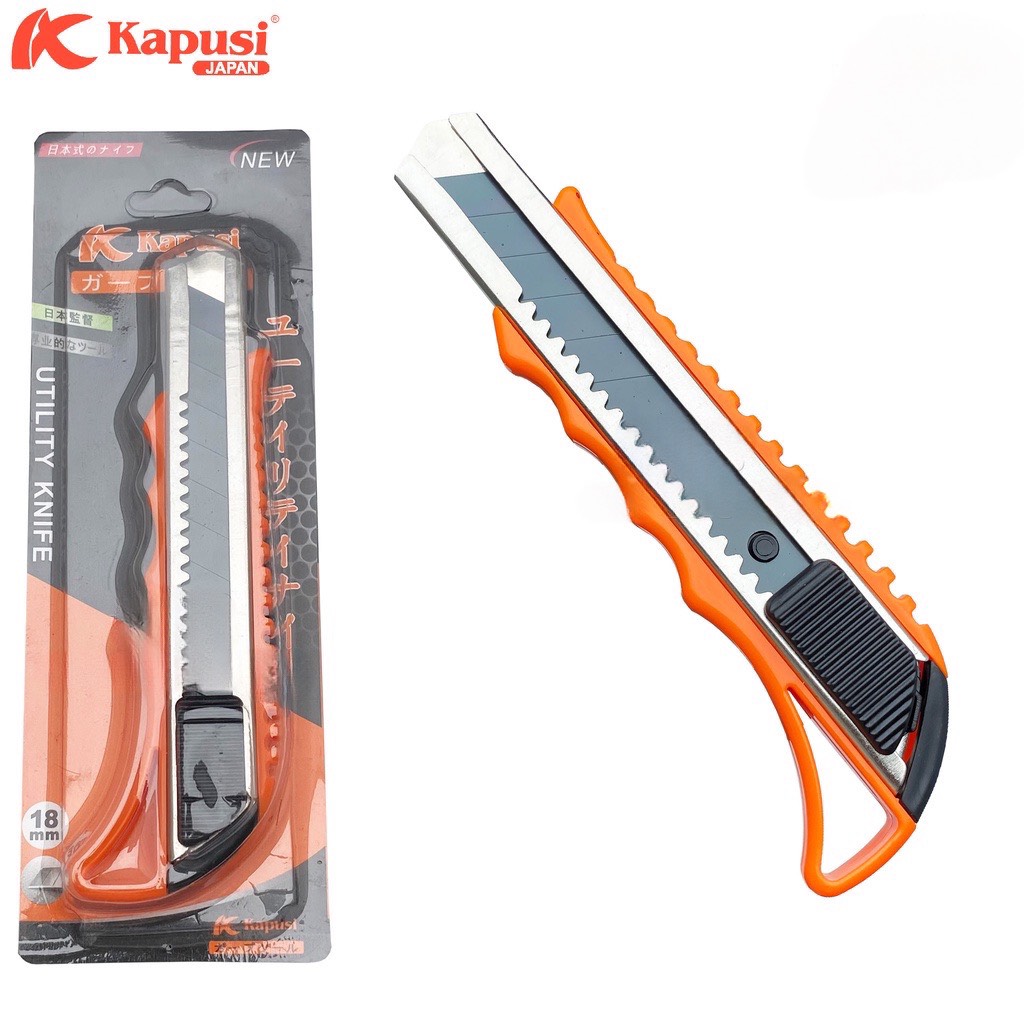 Dao rọc giấy đa năng 18mm hãng Kapusi K-8746, dao trổ cố định lưỡi dao siêu sắc, khung kim loại siêu bền, dao cắt decal, dao cắt giấy, rọc băng dính, dao rọc giấy A100 cắt thùng bìa carton, dao rọc giấy to, dao đa năng