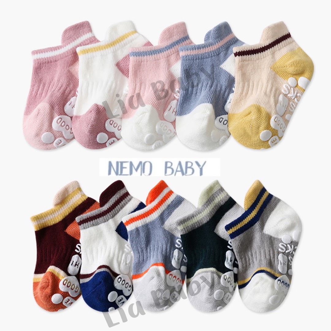 Set 5 đôi tất vớ cổ thấp chống trượt họa tiết nhiều màu sắc cho bé yêu