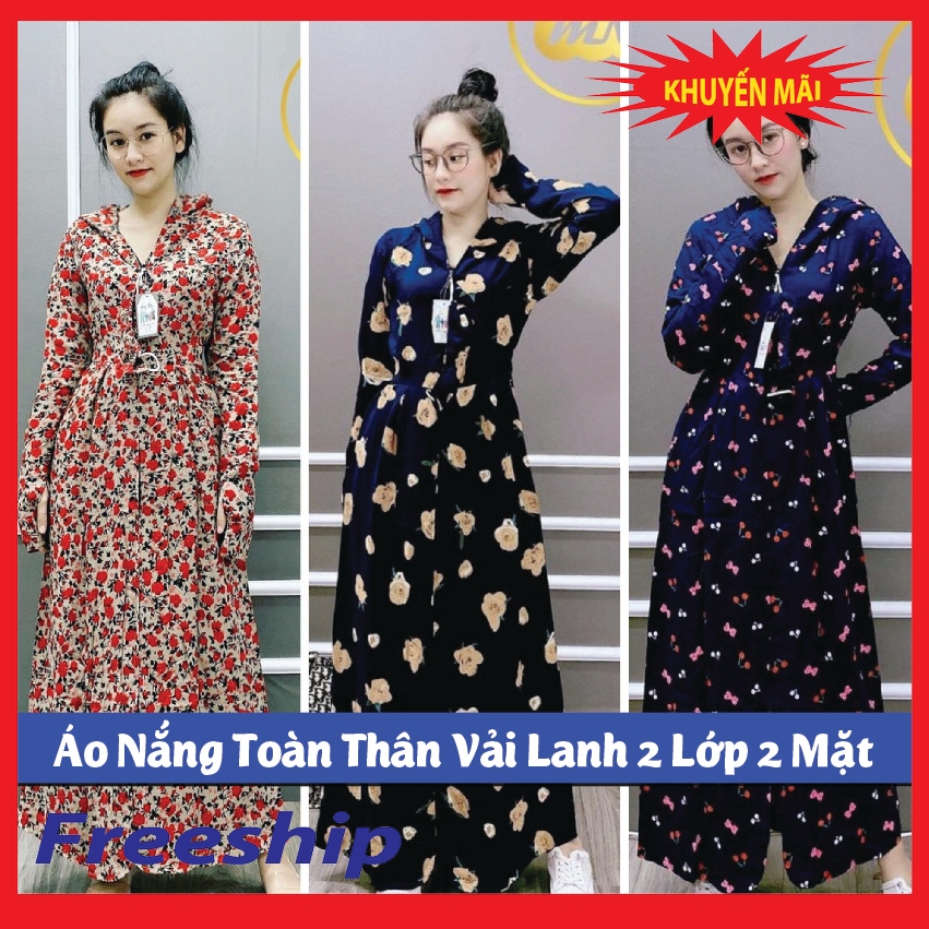 Áo Chống Nắng Nữ Dài Toàn Thân 2 Lớp Vải Lanh Nhật Mặc 2 Mặt Tặng Kèm Khẩu Trang Công Sở Trung Niên Dáng Dài Trùm Kín Thân Trùm Tay Xỏ Ngón Nhiều Mẫu Hoạt Hình Khóa Kéo Thời Trang Cao Cấp