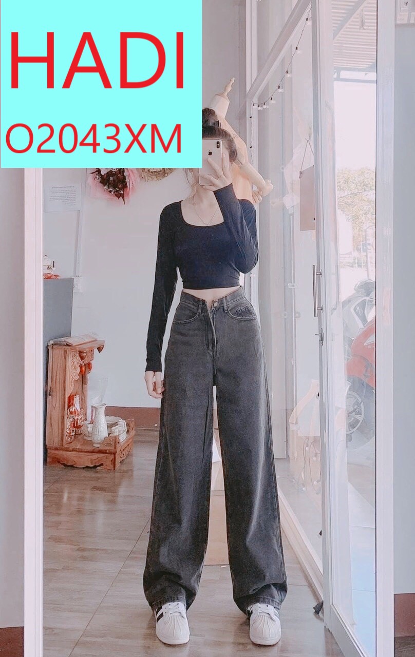 Quần jean ống rộng nữ lưng cao màu xám form dài rộng trơn vải mềm mịn siêu mát siêu thoáng mát đỉnh chất cao cấp hadi siêu xịn sò