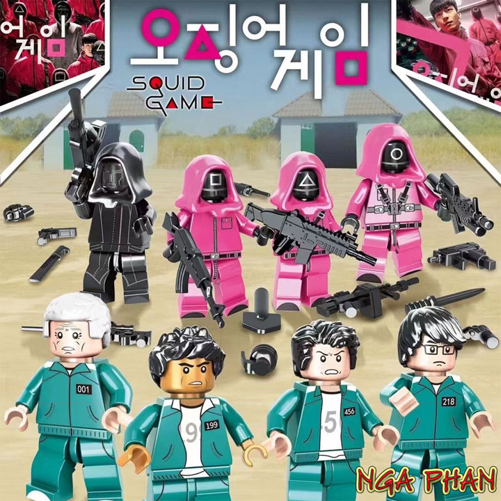 Combo 2 Nhân Vật Kèm Trang Bị Trò Chơi Con Mực Squid Game Đồ Chơi Xếp Hình Lắp Ráp LW MOC DIY