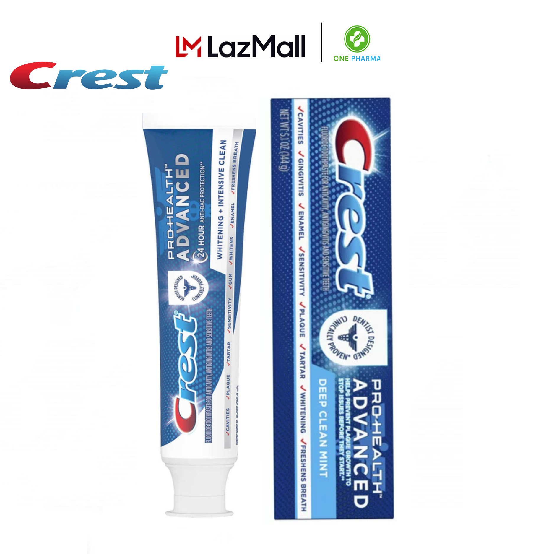 Kem đánh răng Crest Pro Health Advanced 24 Hour Anti-Bac Protection 164g