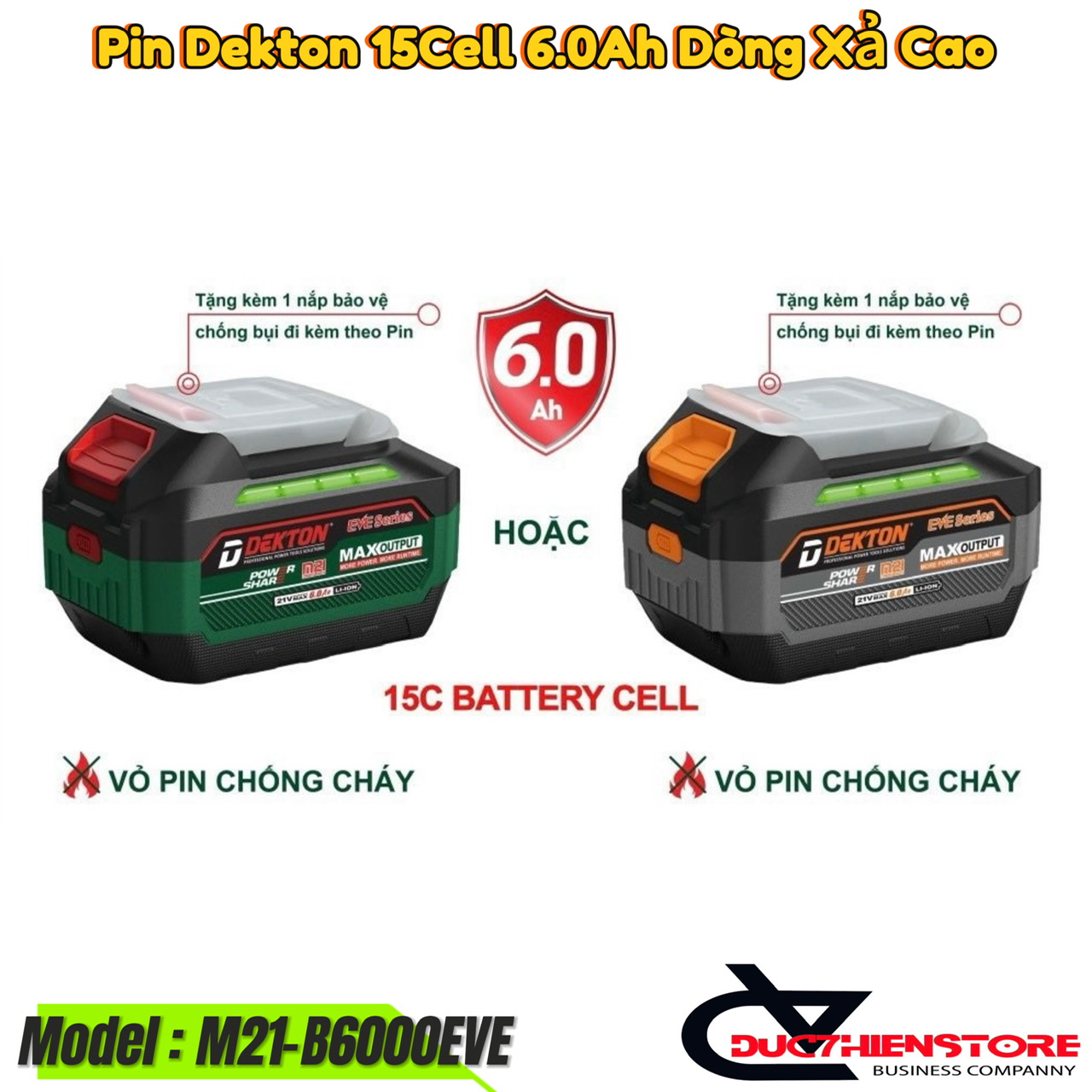 Pin 21v dekton m21-b6000eve 15cell 6ah | pin chính hãng dekton dòng xả cao