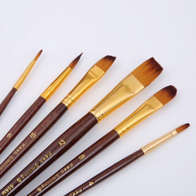 Bộ 6 Bút Lông, Cọ Vẽ Nét Kiểu Hỗn Hợp Keep Smilling Loại Xịn, Cọ Vẽ Màu Nước, Cọ Vẽ Sơn Dầu