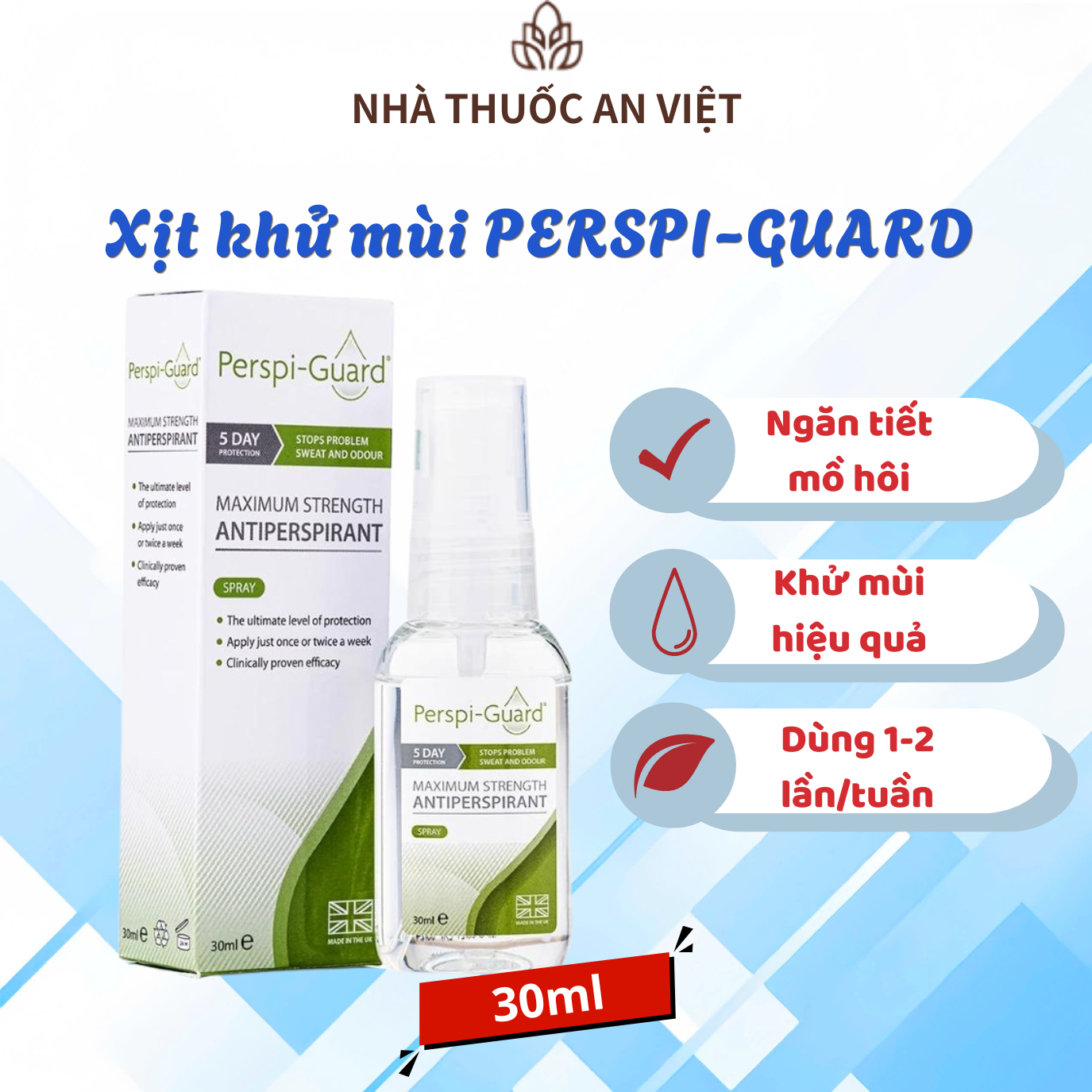 Xịt Khử Mùi Perspi-Guard Maximum Strength Antiperspirant Spray 30ml, Ngăn Mồ Hôi Toàn Thân