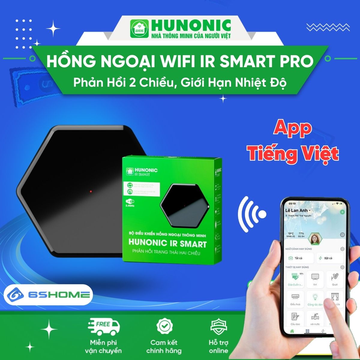Bộ Hồng Ngoại Hunonic IR Smart Pro, Điều Khiển Hẹn Giờ Tivi, Điều Hoà Từ Xa Qua Điện Thoại, Tiết Kiệm Điện