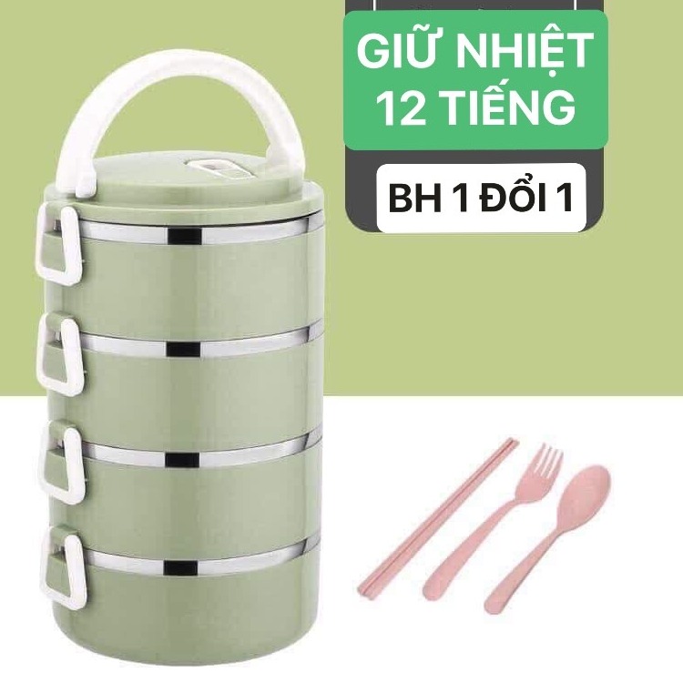 Hộp cơm 4 tầng lúa mạch lõi inox 304 cao cấp giữ nhiệt cực tốt - cà men đựng cơm có khóa chống tràn 2.8l