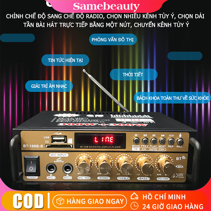 Amply mini karaoke gia đình BT198B Amly Mini Bluetooth Kết Hợp Ghi Âm , Echo Siêu Mượt - Thiết bị khuếch đại âm thanh Chuyên Nghiệp,amly hát karaoke,amply bluetooth,amply bluetooth mini,amply đã qua sử dụng,amlymini