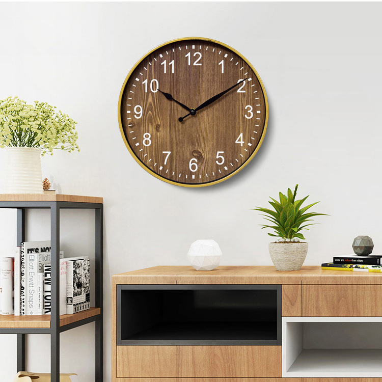 Đồng hồ treo tường Quartz kim trôi cao cấp, giả gỗ tự nhiên (tặng Pin)