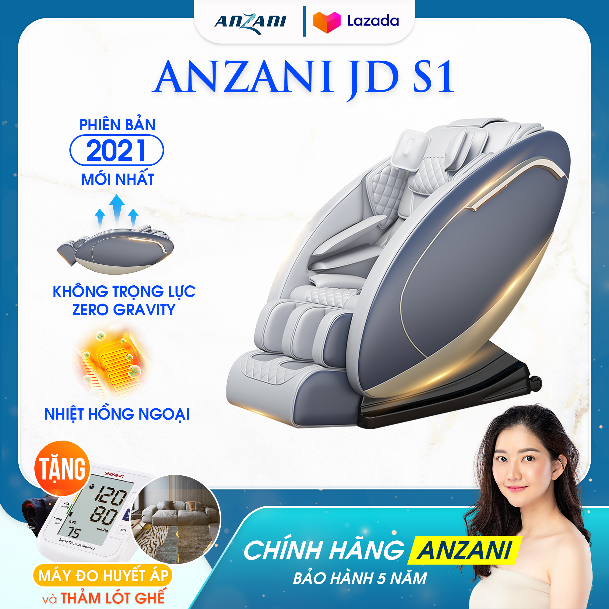 Ghế massage Anzani JD S1 mát xa toàn thân 12 túi khí với chế độ nhiệt hồng ngoại và công nghệ không trọng lực