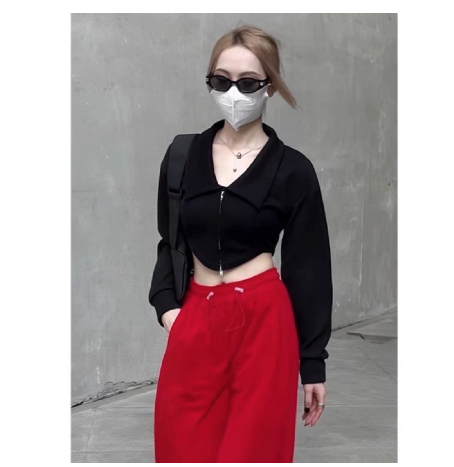 Áo Cardigan Croptop Tay Dài Khoá Kéo Sexy Tôn Dáng