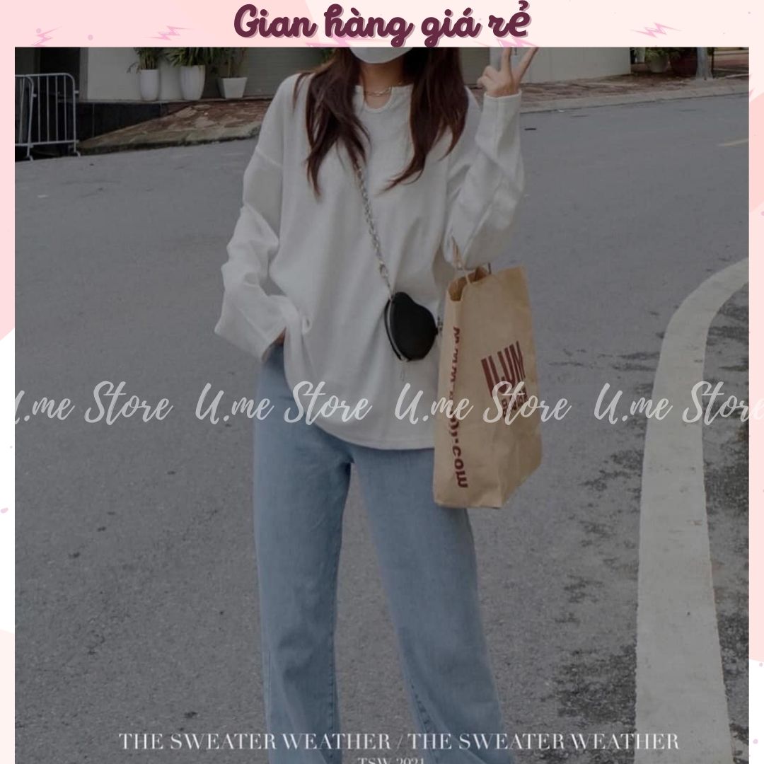 Áo dài tay nữ Xinging cổ khoét chữ U chất thun gân mịn đẹp Áo len tăm dài tay Ulzzang