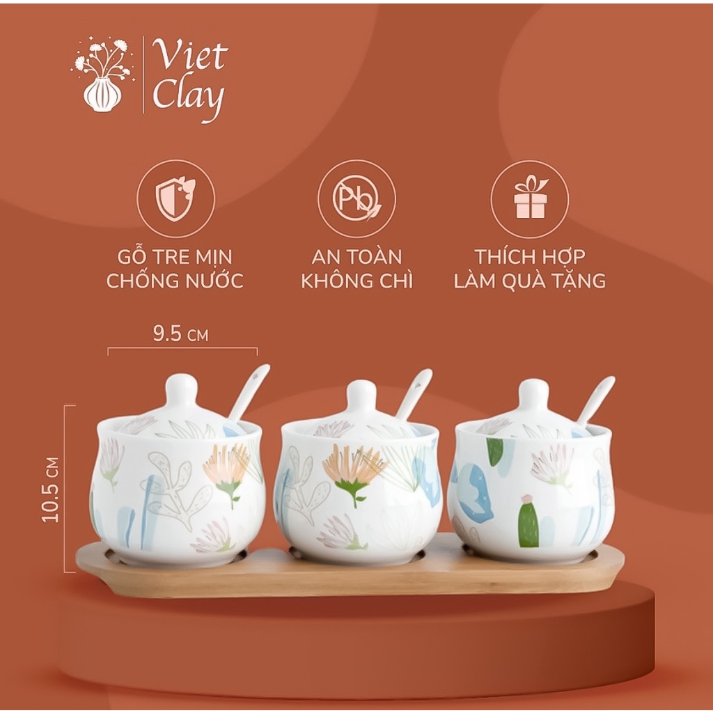 Set lọ đựng gia vị có thìa | bộ hũ đựng gia vị bằng sứ kèm muỗng