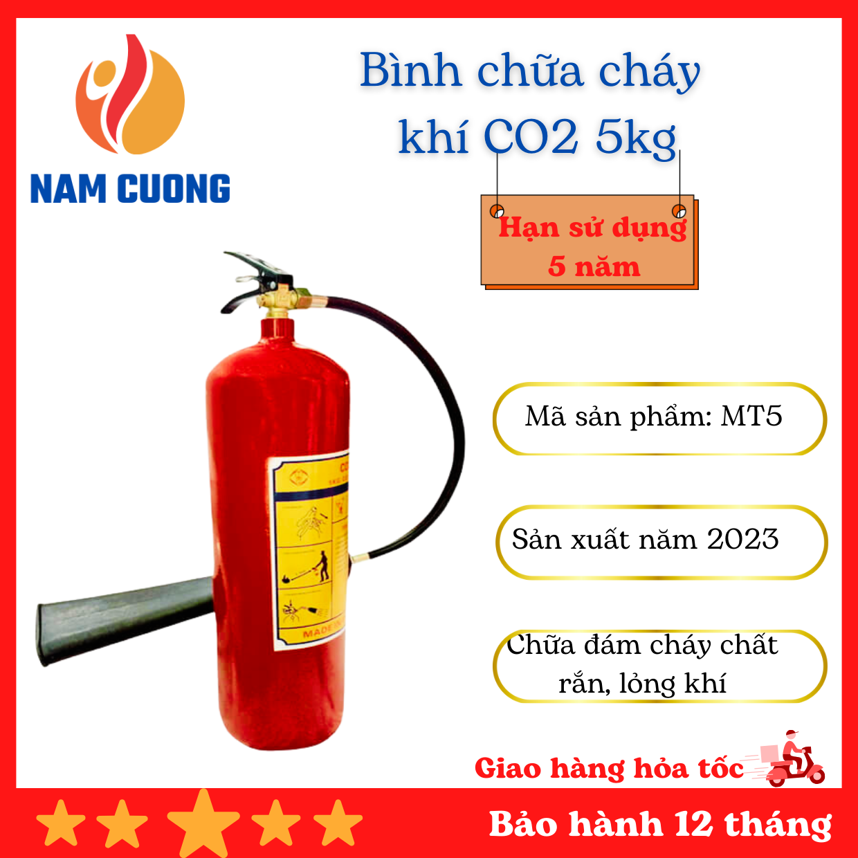 Bình chữa cháy khí C02 5kg MT5, dễ sử dụng , an toàn tuyệt đối, rất cần thiết cho mọi công ty nhà xưởng