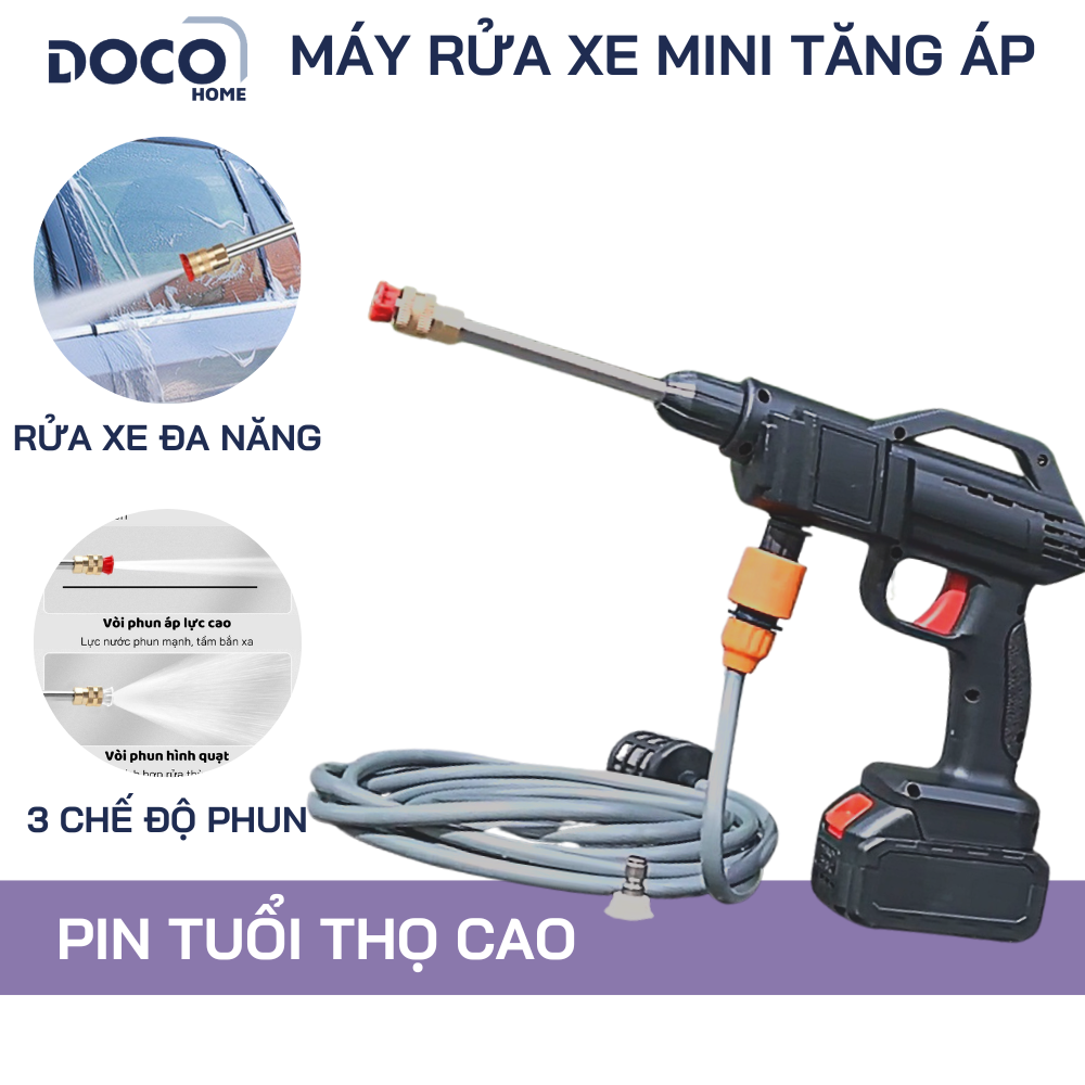 Máy rửa xe dùng pin mini, Máy xịt rửa tăng áp
