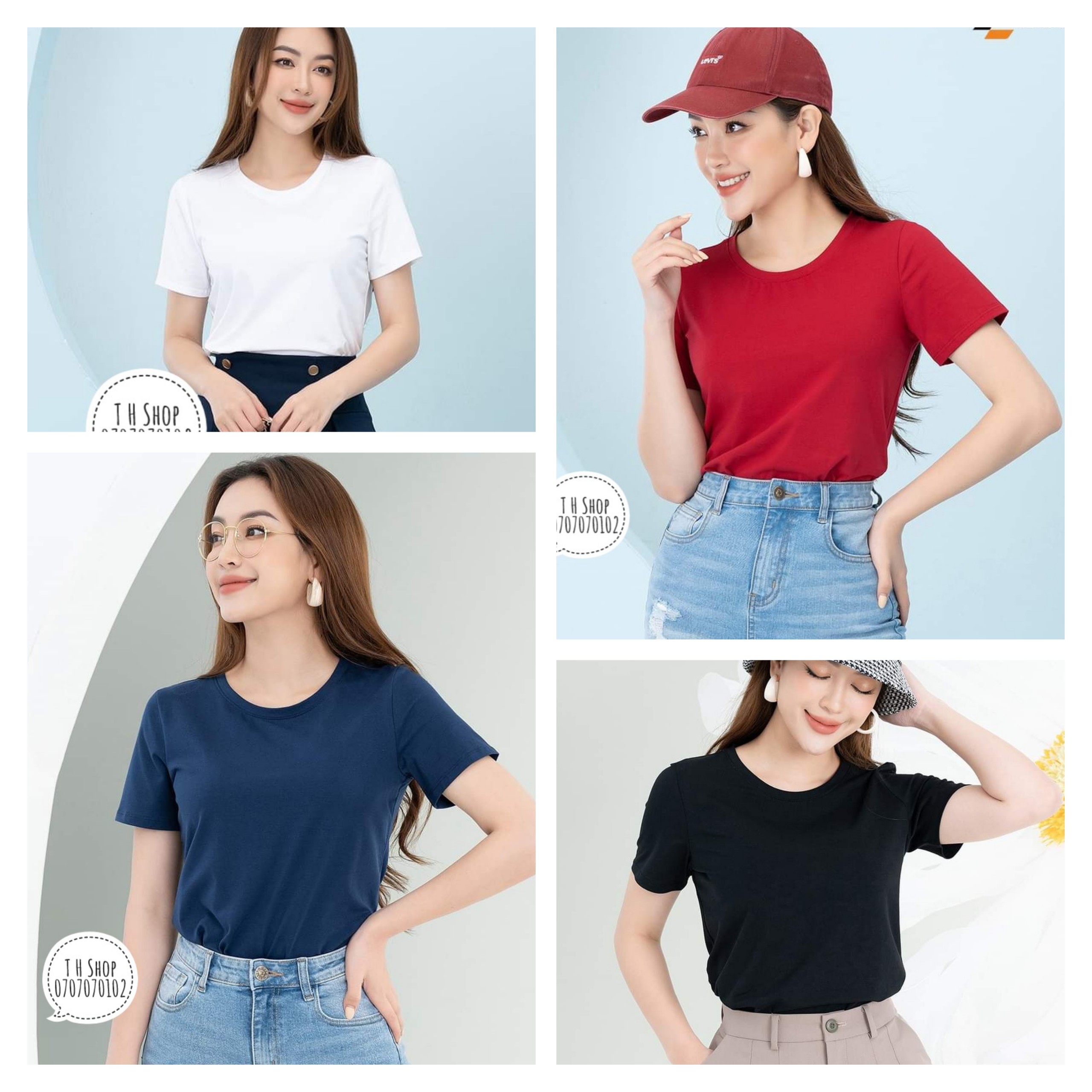 Áo thun trơn nữ tay ngắn có Big Size, áo thun trơn basic cổ tròn