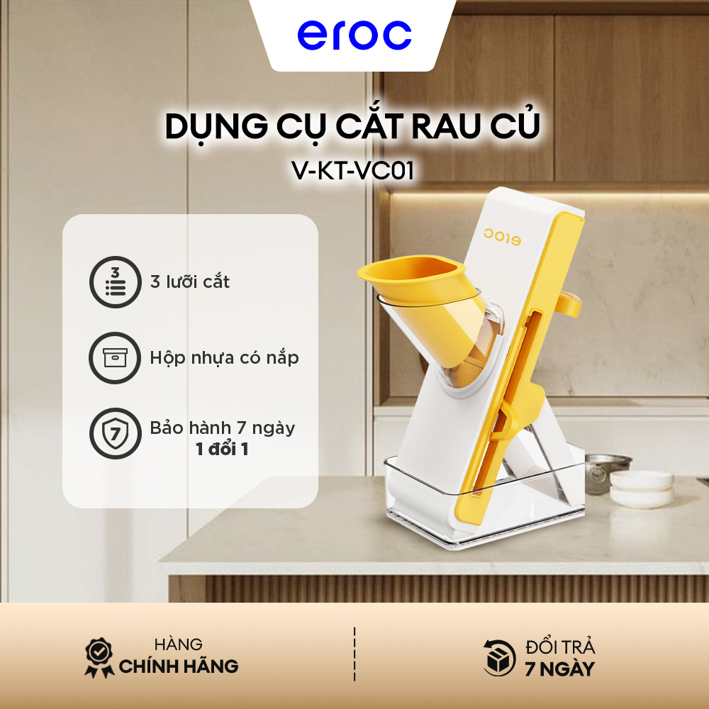 Dụng Cụ Cắt Lát Rau Củ [Hàng Cao Cấp] Máy Bào Sợi Gọt Tỉa Rau Củ Quả Đa Năng, Thái Thịt Đông Lạnh, Có Hộp Nắp Đậy Eroc VEGETALBE SLICER V-KT-VC01 - Hàng Chính Hãng Eroc