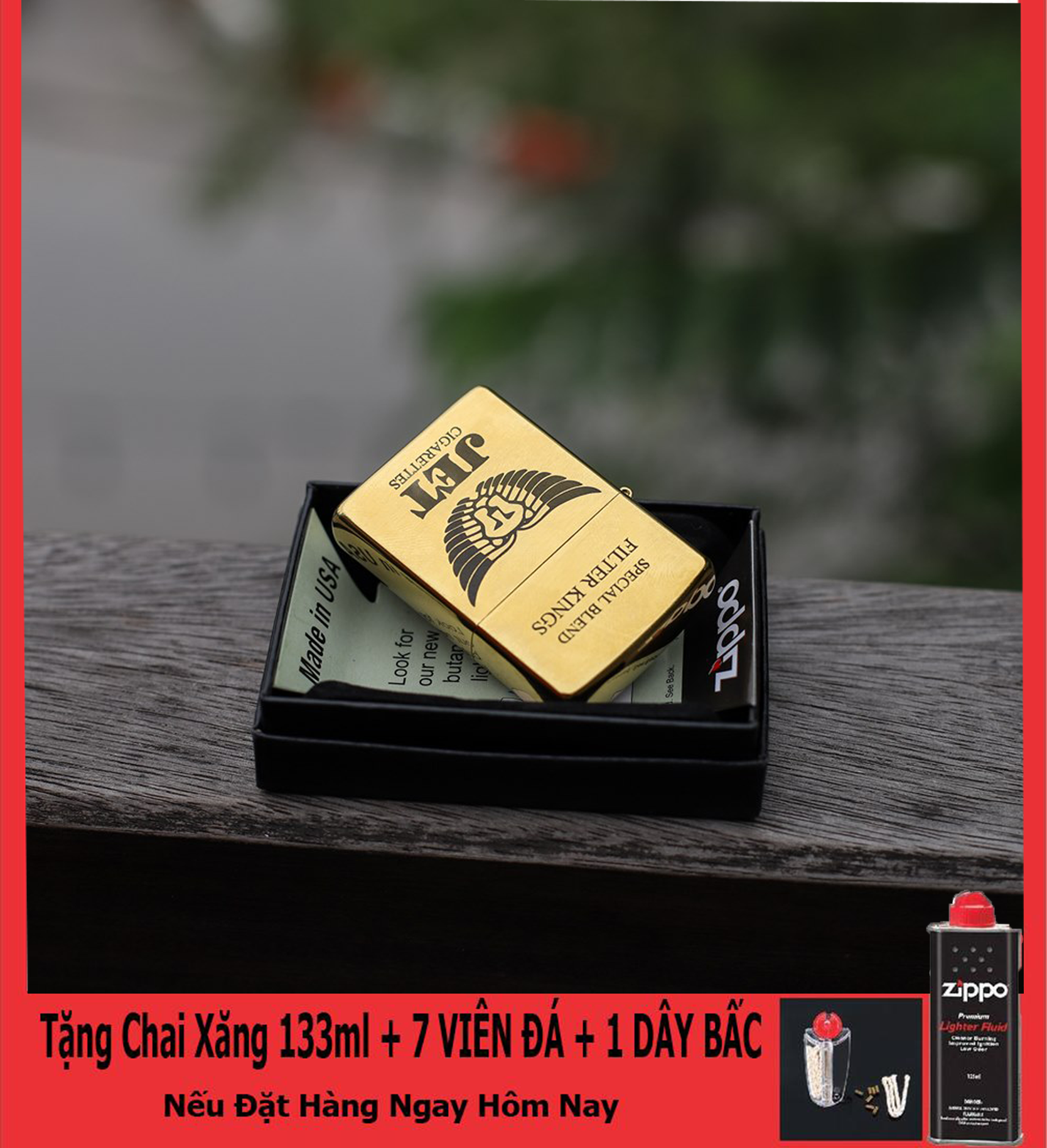 [HCM]Bật Lửa Zippo USA Khắc Logo Jet - Tặng Xăng Đá