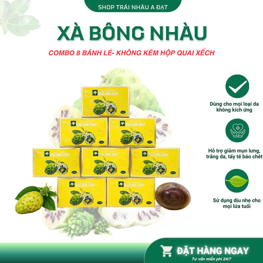 Xà bông nhàu xuất khẩu Noni Soap - 8 bánh lẻ hộp vàng