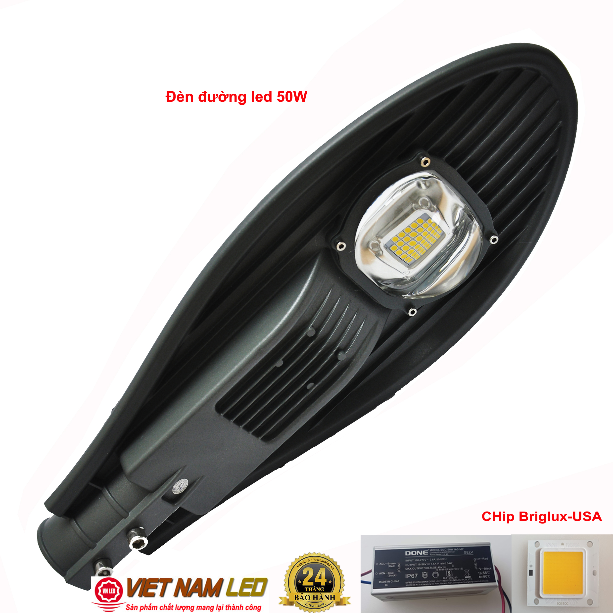 Đèn đường led 50W 1 mắt led, đèn led đường phố, chip Briglux USA, vnled, vietnamled, 0936395395
