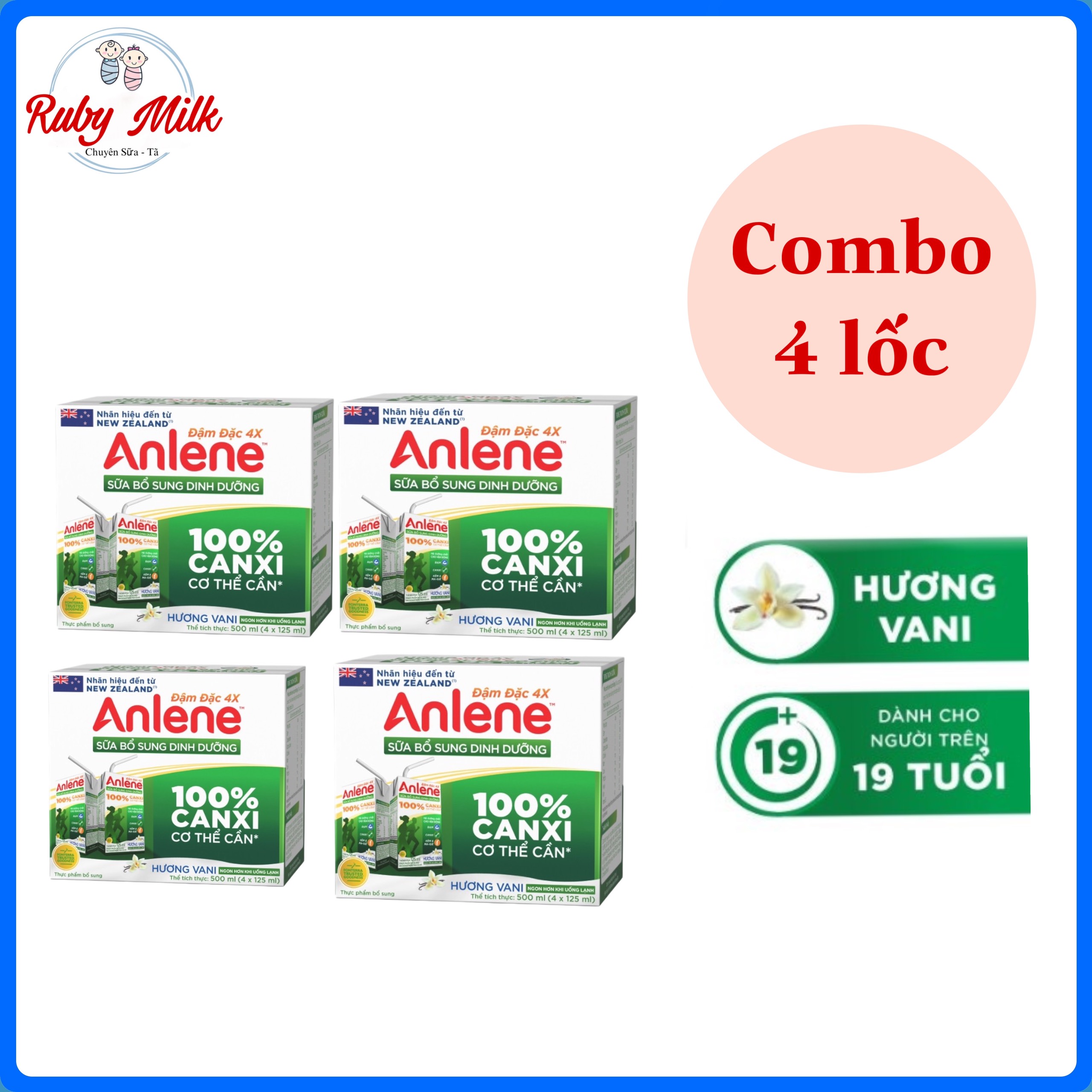 Combo 4 Lốc Sữa Pha Sẵn Anlene đậm đặc 4x vani 125ml (Date 3/2025)