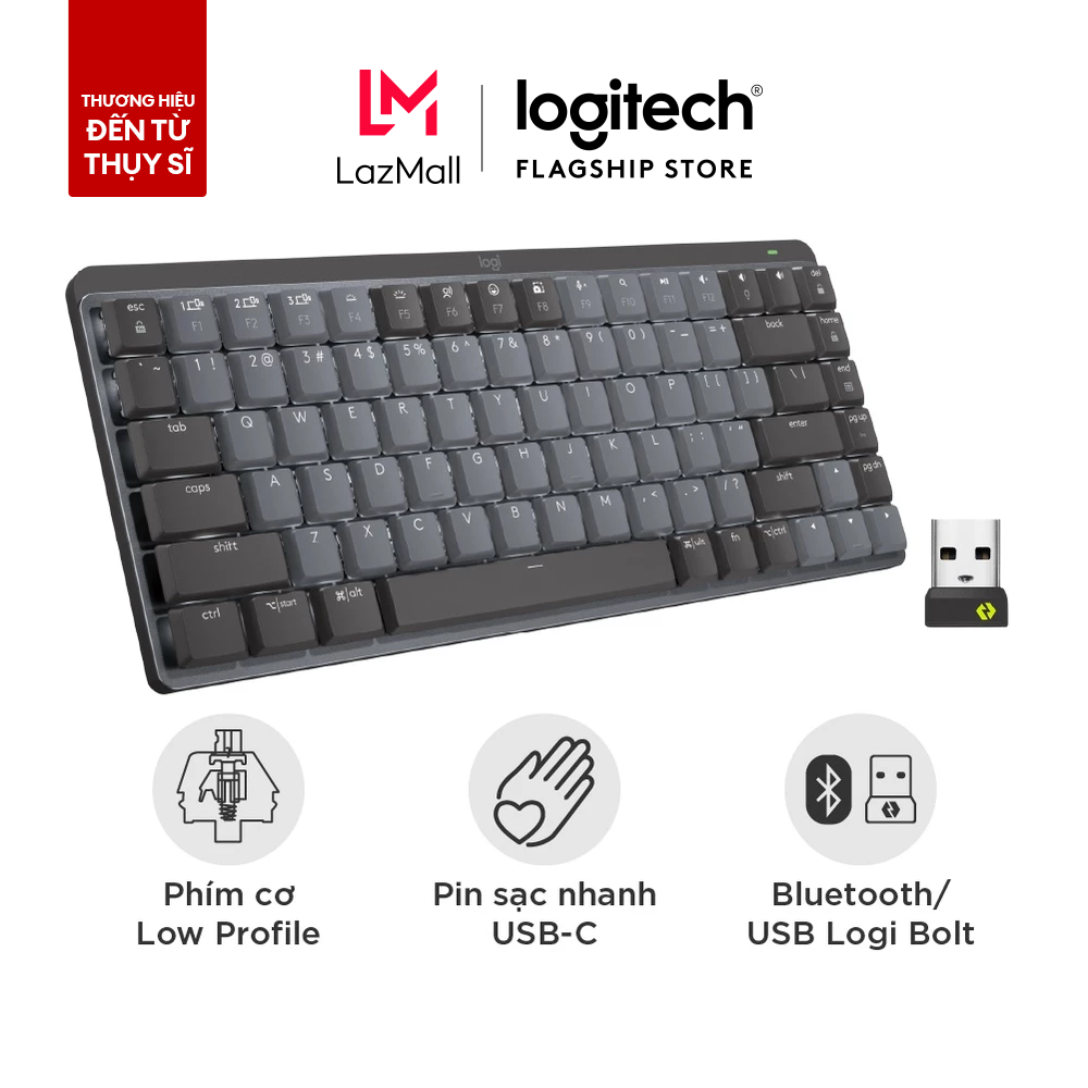  Bàn phím cơ không dây Logitech MX Mechanical Mini  – Tactile chiếu sáng nền sạc USB-C mac OS | Win 