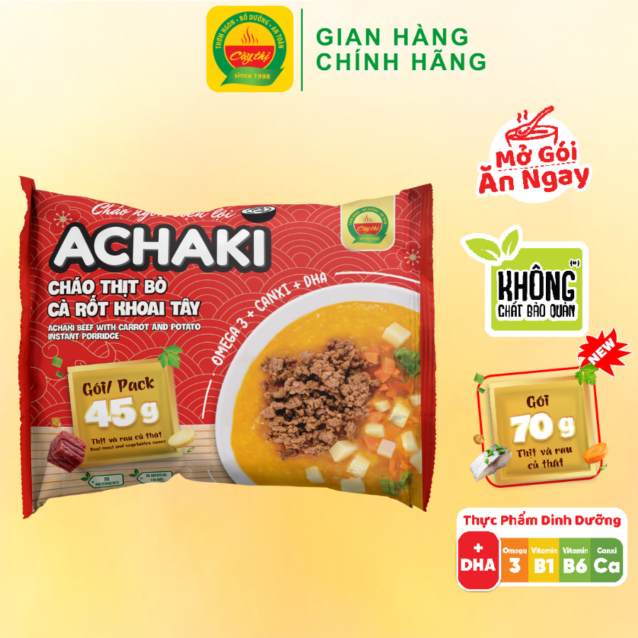 Cháo ngon tiện lợi achaki thịt bò cà rốt khoai tây thương hiệu cây thị