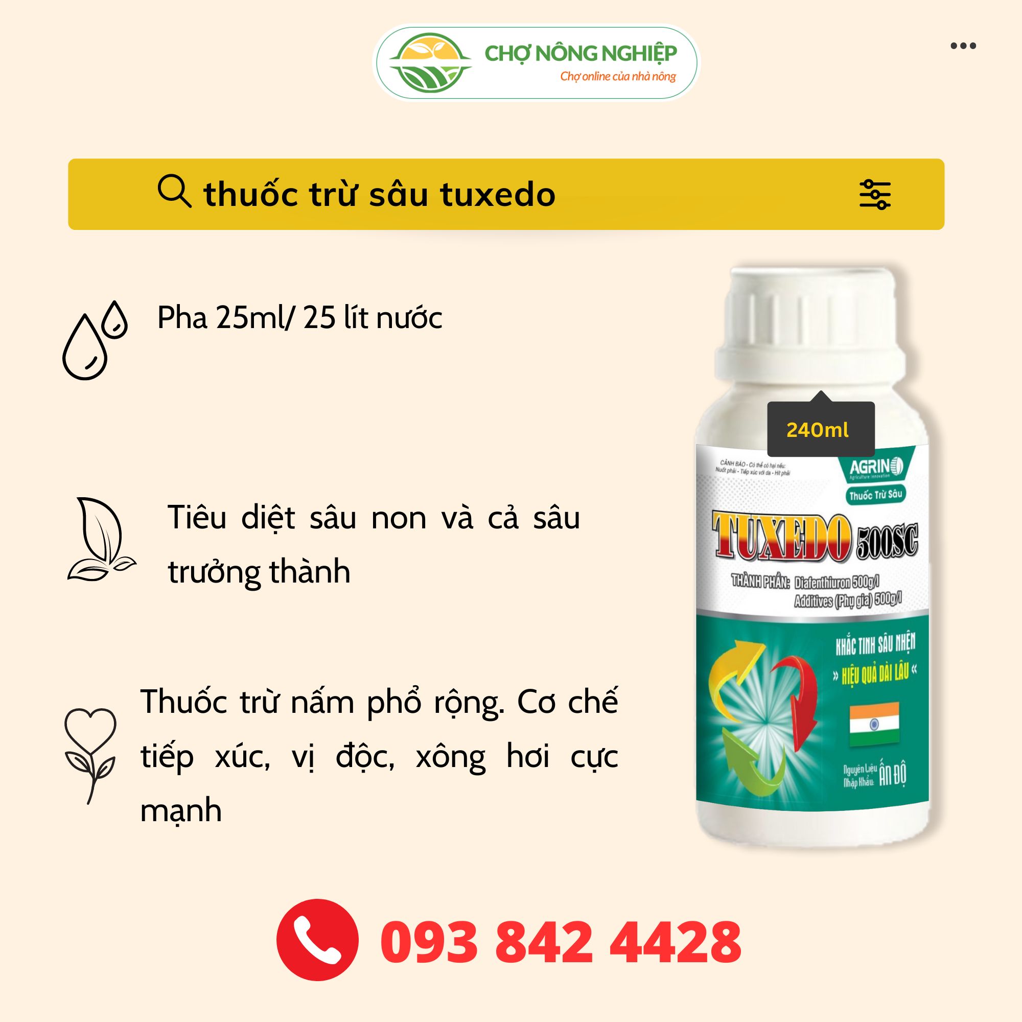 Thuốc trừ sâu tuxedo 500sc agrino 240ml - khắc tinh sâu nhện