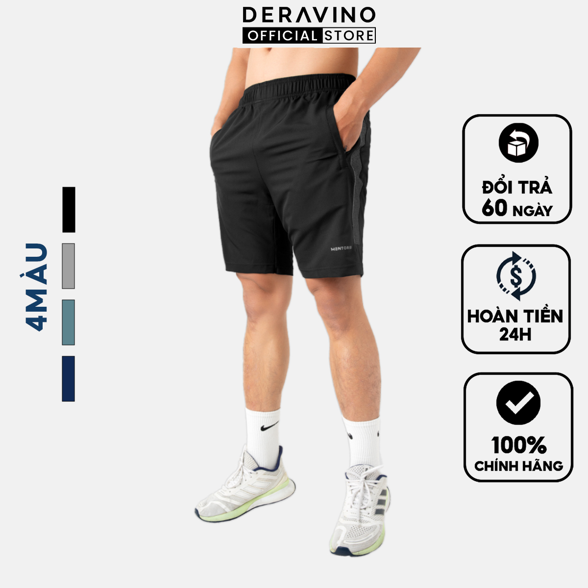 Quấn short nam thể thao Deravino, Quần đùi nam cao cấp với thiết kế năng động, chất liệu co giãn, thoáng mát thoải MSR2308