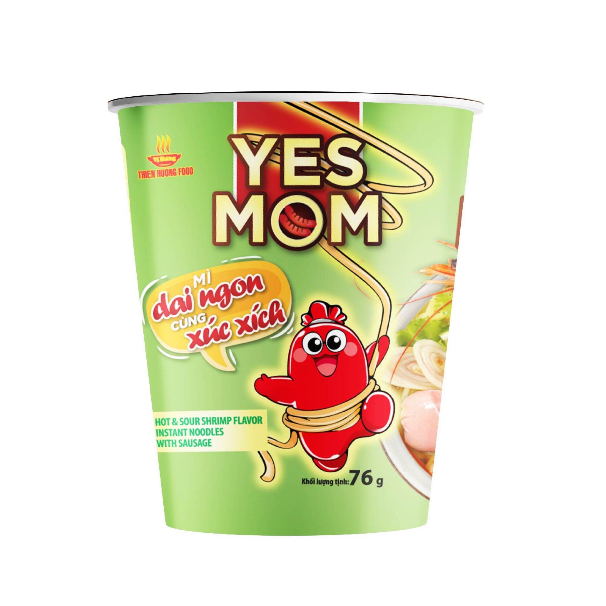 Thùng 24 ly mì tôm chua cay yes mom có xúc xích 76g/ly