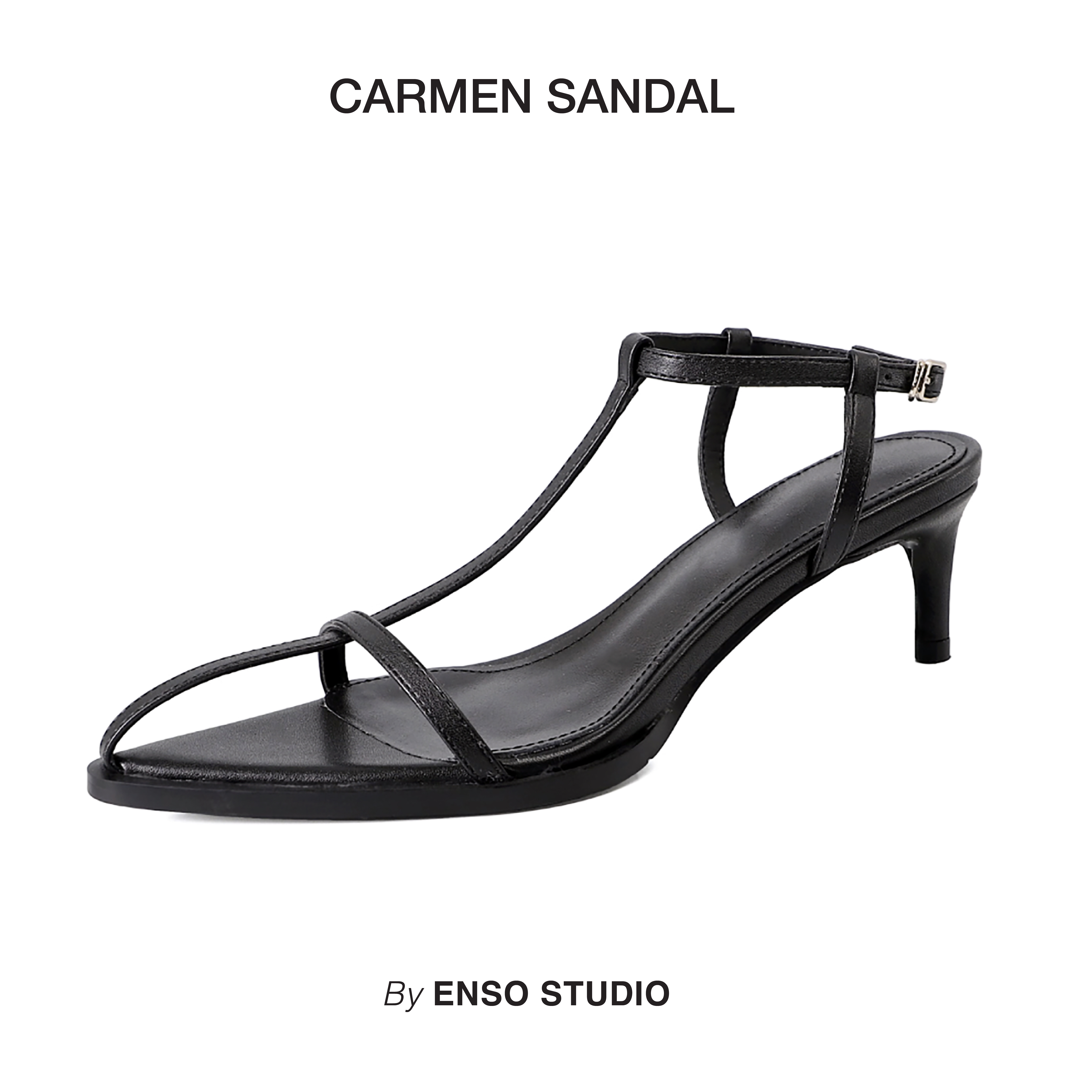 ENSo - Sandal cao gót da thật CARMEN màu đen 7cm