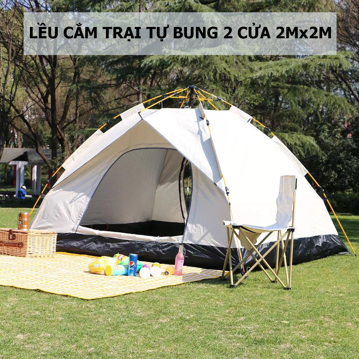 Lều Cắm Trại Du Lịch Dã Ngoại 2 lớp Tự Bung Chống Thấm Nước – Lều Cắm Trại 2 Người
