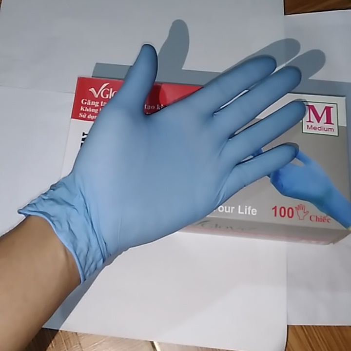[HCM]Găng Tay - bao tay - Cao Su Y Tế  Nitrile không bột VGlove hộp 100 cái màu xanh