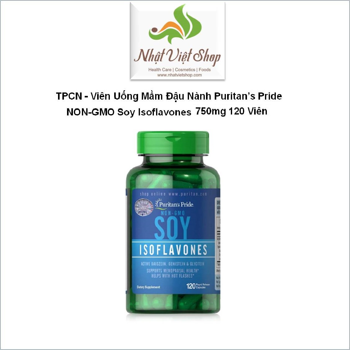 Viên Uống Mầm Đậu Nành Puritans Pride NON-GMO Soy Isoflavones 750mg 120 Viên, EXP:12/2026