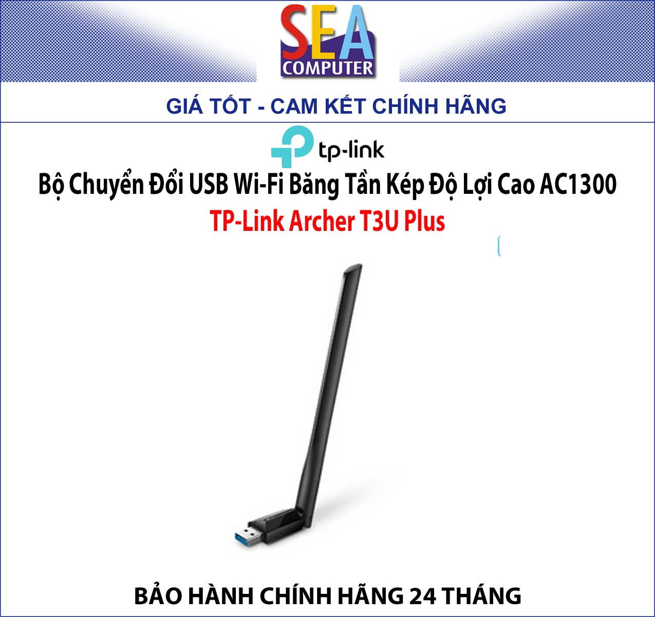 Bộ Chuyển Đổi USB Wi-Fi Băng Tần Kép Độ Lợi Cao AC1300 TP-Link Archer T3U Plus