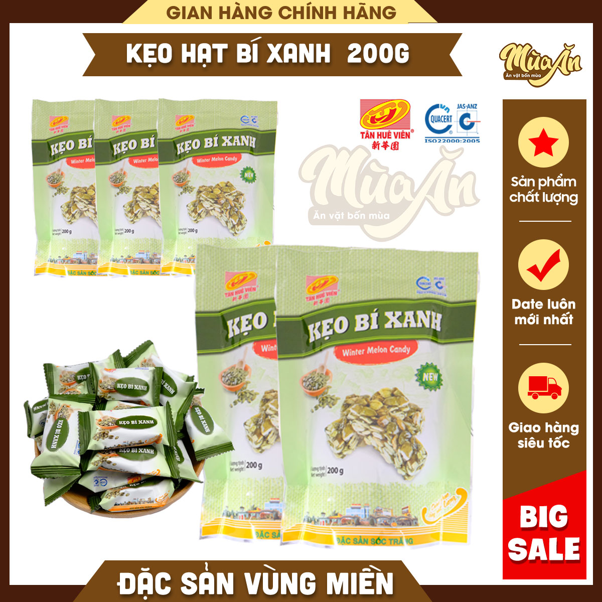 Combo 1kg kẹo bí xanh Tân Huê Viên 200g,Bánh kẹo ngày Tết Việt Nam