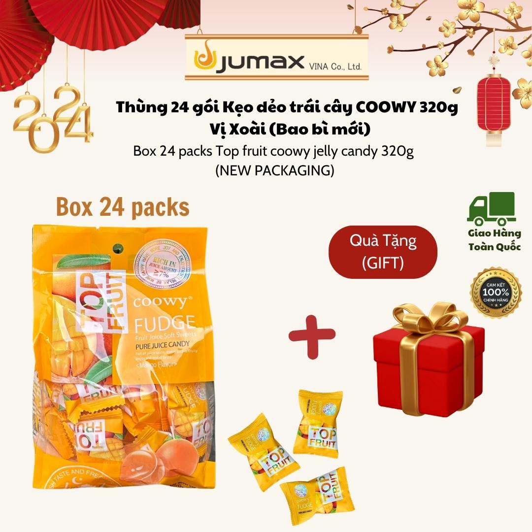 Thùng 24 gói kẹo dẻo xoài coowy - top fruit coowy 320g