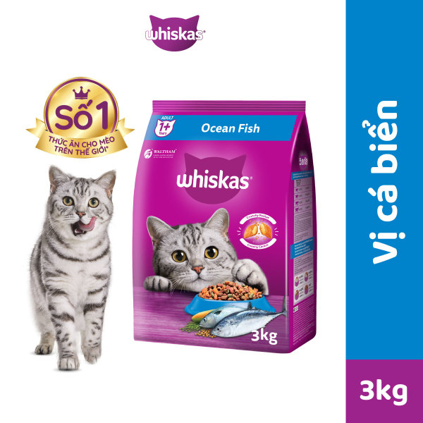 Thức Ăn Hạt Cho Mèo Trưởng Thành WHISKAS vị Cá Biển - 3kg - Dinh Dưỡng Hoàn Thiện & Cân Bằng Cho Mèo Từ 1 Tuổi trở Lên
