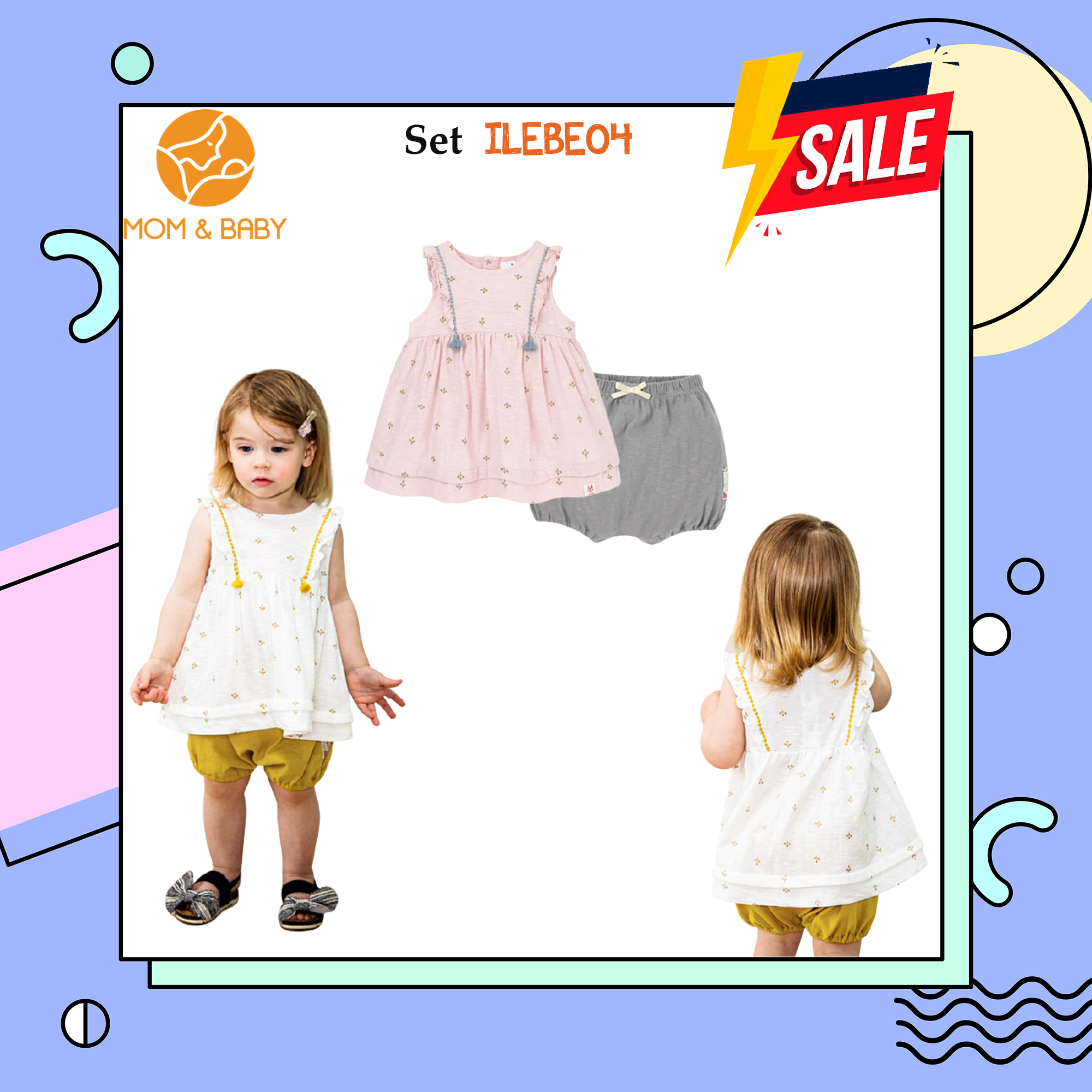 Ilebe04 thời trang trẻ em pimpollo bé gái set bộ áo quần mùa hè họa tiết lá nhí mom & baby