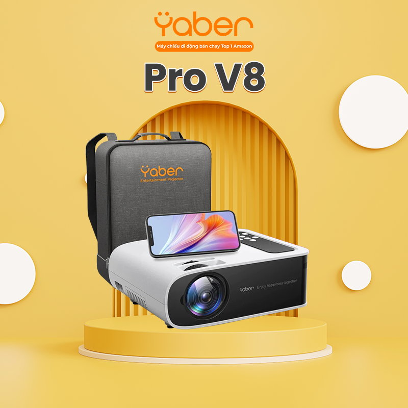 Máy chiếu gia đình yaber pro v8 wifi 6 full hd hổ trợ 4k - độ sáng 450 asni - keystone 4p hiệu chỉnh 4 chiều - mh 350"