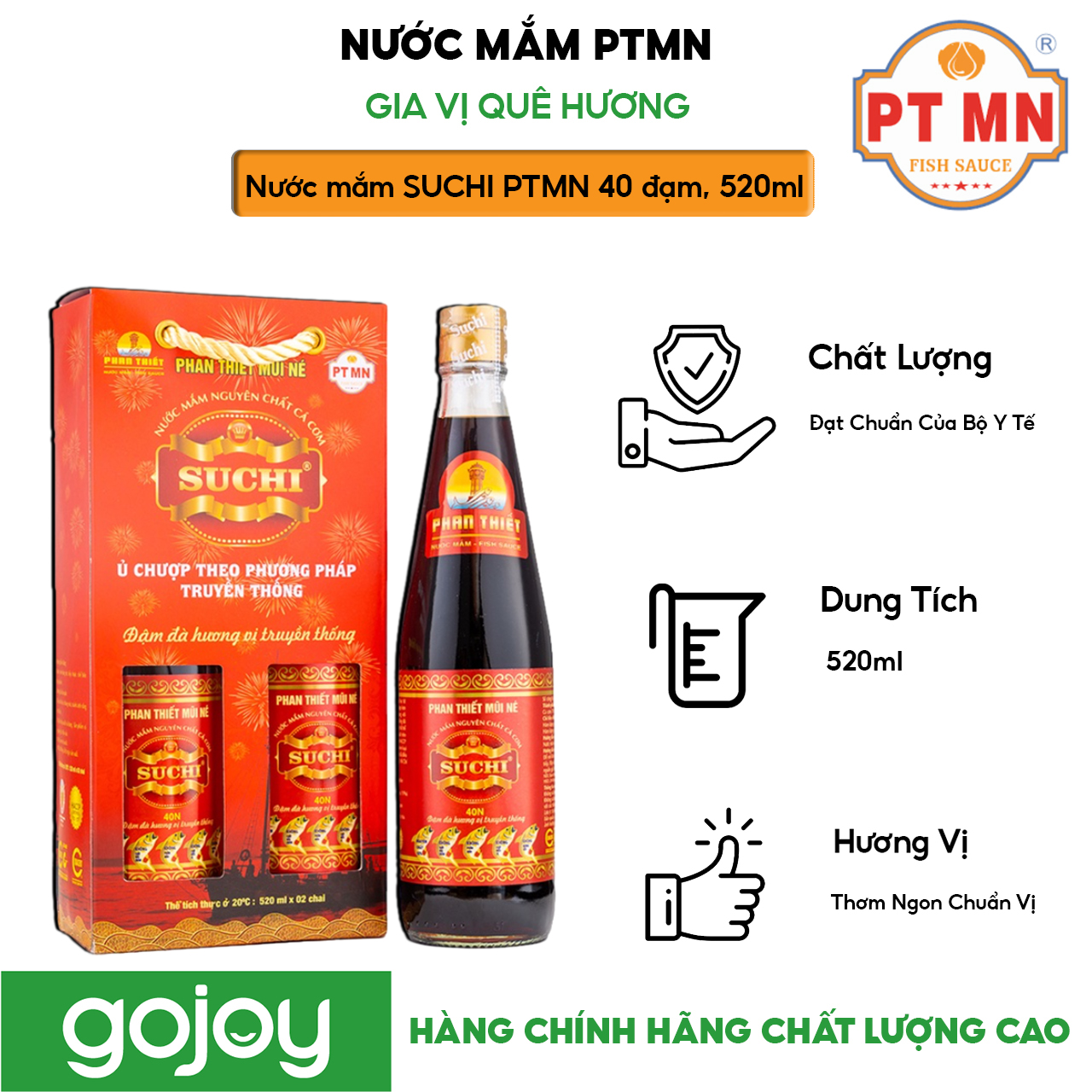 Nước mắm cá cơm truyền thống SUCHI Phan Thiết Mũi Né 40 đạm chai 520ml GIA VỊ QUÊ HƯƠNG
