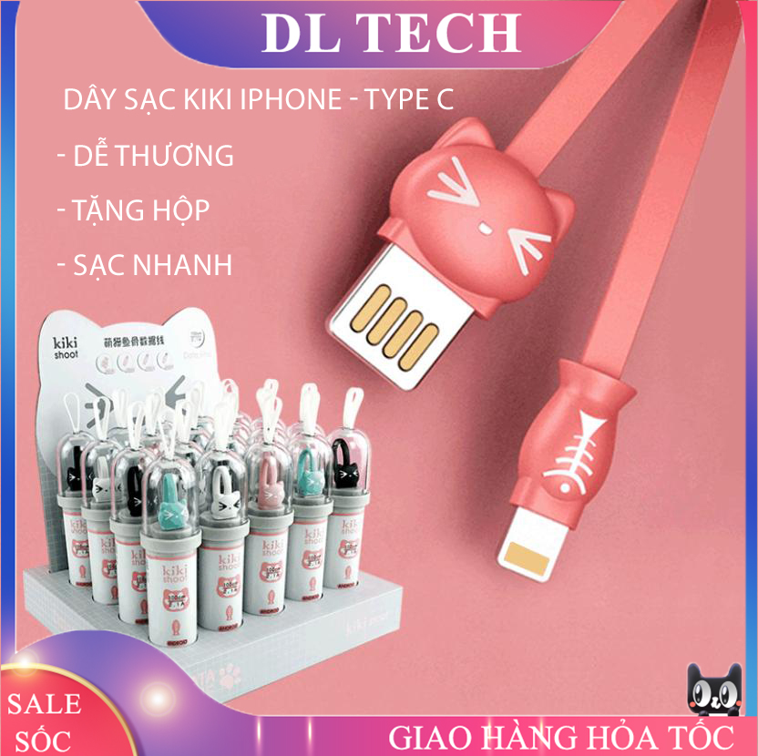Dây Sạc IPHONE LIGHTNING – TYPE C hình mèo dễ thương tặng hộp Cáp Sạc KIKI SD - DL TECH