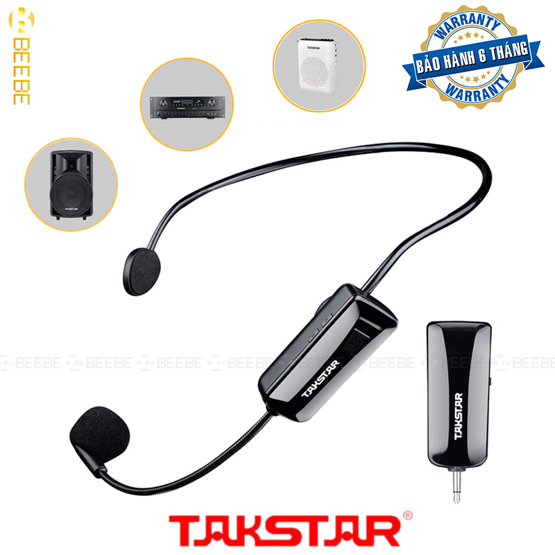 Takstar hm 200w - micro gài tai trợ giảng, kết nối không dây sóng uhf, cự ly 50m, thời lượng pin 6h