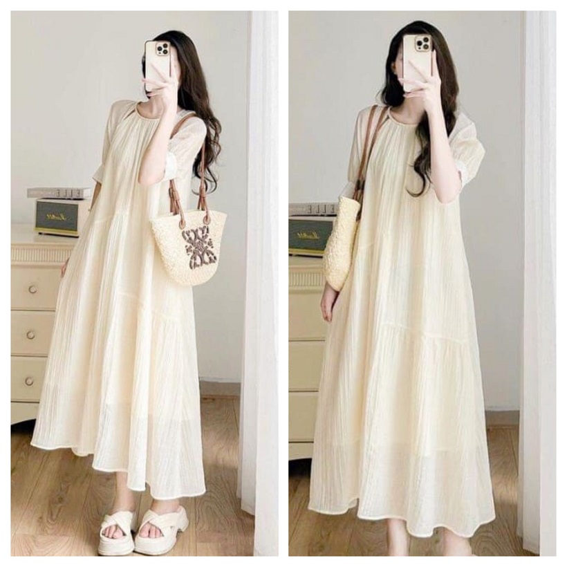 Váy bầu thời trang thiết kế hoa nhí chất Lụa Hoa -đầm bầu đẹp-freesize từ 45 đến 70kg